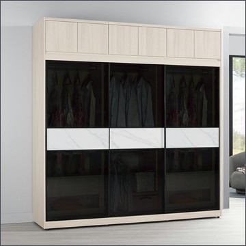 7.5尺被櫥式鋁框推門衣櫥黑玻璃(衣櫥+被櫃) 收納衣櫃 滑門衣櫥 【149B109923】Leader傢居館149-A214+A214+A213