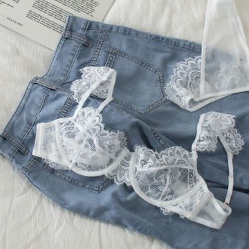 純欲透明白蕾絲性感內衣套裝歐美少女文胸罩超薄法式大胸顯小