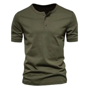 2023夏季男修身純色美式亨利系扣短袖T恤Buckle up short sleeves