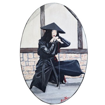 持劍亞洲女子原創橢圓形壁飾藝術作品 作者 RinaArtSK