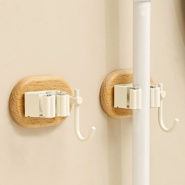 奶油風衛生間拖把夾浴室陽臺免打孔原木掃把拖布門后收納掛鉤J-38公司貨