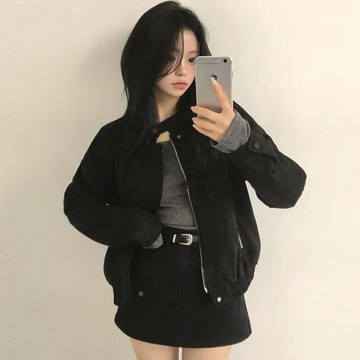 現款免運 黑色外套 飛行外套 哈林頓夾克 情侶外套 男女同款 翻領拉鏈 寬鬆短版 顯瘦百搭 女學生 小個子