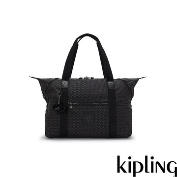 Kipling 經典黑菱格紋印花拉桿旅行袋-ART M