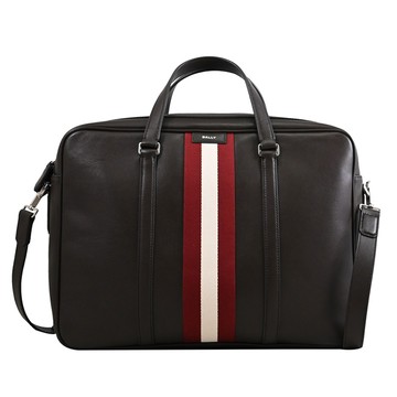BALLY 6310570 CODE BRIEFCASE 燙銀LOGO織帶兩用公事包.深咖