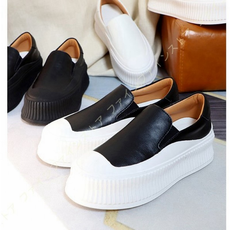 大きいサイズ スリッポン スニーカー レディース 厚底 美脚 履きやすい 厚底スニーカー フラットシューズ黒 おしゃれ カジュアルスニーカー シンプル シューズ 通販 Lineポイント最大0 5 Get Lineショッピング