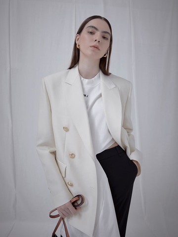 Wool Silk Classic Jacket_Light Beige