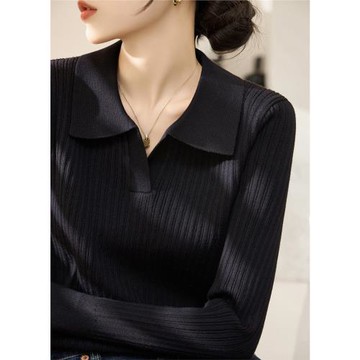 簡約冬季polov領長袖上衣女裝針織衫時尚新款高級感修身毛衣打底