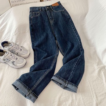 chic港味褲子潮ins春秋年新款高腰垂感直筒寬松闊腿牛仔褲女
