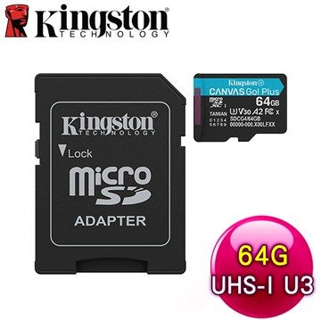 Kingston 金士頓 Canvas Go Plus 64GB Micro/UHS-I/U3/V30/A2/200R 記憶卡(SDCG4/64GB)