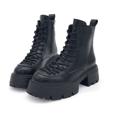 Robinlo 甜酷綁帶輕量厚底綁帶機車馬汀靴短靴 GALA 墨光黑