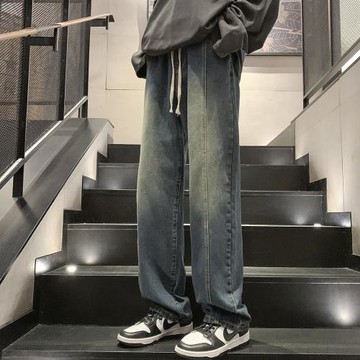 男士牛仔褲2024新款秋季寬松直筒長褲男美式復古高街褲子春款男褲