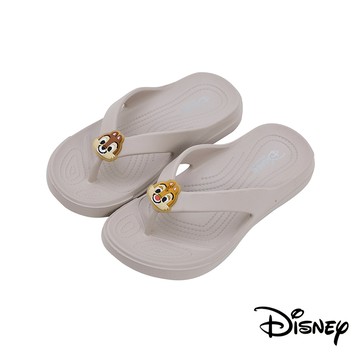 【迪士尼童鞋】不對稱飾釦輕量防水夾腳拖鞋-奶茶(奇奇蒂蒂)