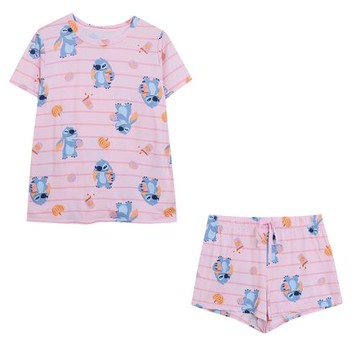 外貿夏季卡通滿印睡衣褲套裝女圓領短袖T恤牛奶絲短褲舒適居家服