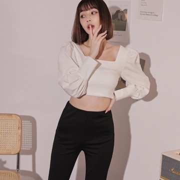 優雅短版公主袖上衣-白【KT222991】