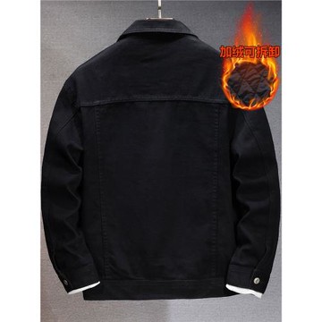 秋冬季新款黑色加絨牛仔外套男純棉寬松大碼可拆卸加棉加厚夾克潮