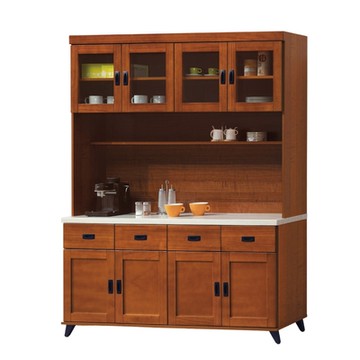 文創集 馬斯實木5.4尺雲紋石面高餐櫃組合-161x40x202cm免組