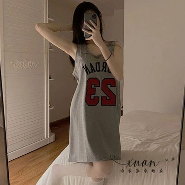 Xuan♥ 睡裙女夏天背心夏季薄款新款吊帶純欲風無袖中灰睡衣裙