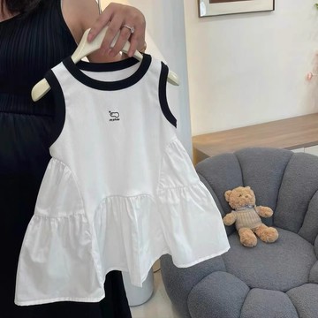 ❤️百搭童裙❤️韓國童裝女童拚色連衣裙2024夏季新款小女孩時髦氣質高級背心裙潮 YHWY