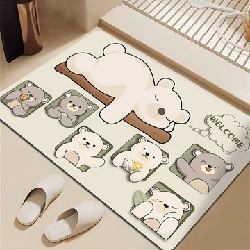 【嵐楓居家】2入地墊 軟式硅藻土吸水地墊40*60cm-趴睡熊＋隨機（踏墊/浴室地墊/廚房地墊/速乾/腳踏墊/防滑地墊）_廠商直送