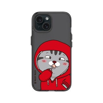 iPhone 15 Clear 酷墨灰 - VITA VITA．塔仔是隻貓 - 吃到鬥雞眼款