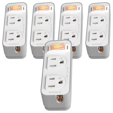 DIKE 1切2座3轉2安全加強型節電小壁插 過載斷電保護 台灣製造  白色  5個