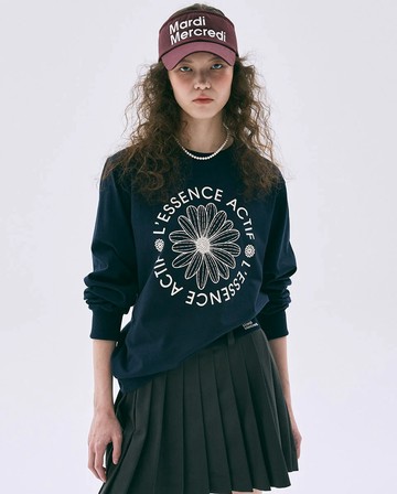 MARDI MERCREDI 印花長袖 海軍藍色 經典小雛菊 象牙白花 LONG SLEEVE TSHIRT ACTIF EMBLEM