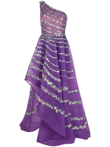 Saiid Kobeisy - one-shoulder beaded tulle dress - women - Nylon - 36 - Purple