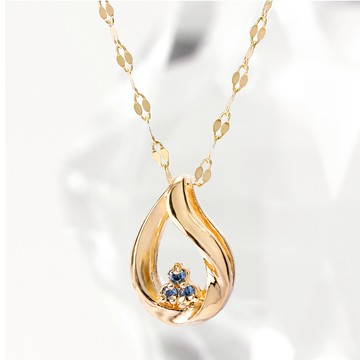 JuriEtte 18K 女士天然鑽石水滴晨露金項鍊 + 贈品戒指 + 購物袋 黃K金 鍊長 45cm  黃金  鏈條45cm