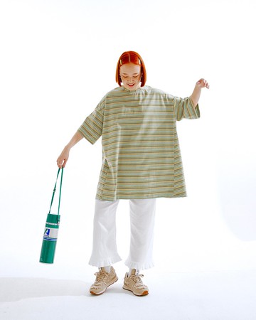 綠色彩色細條紋tshirt