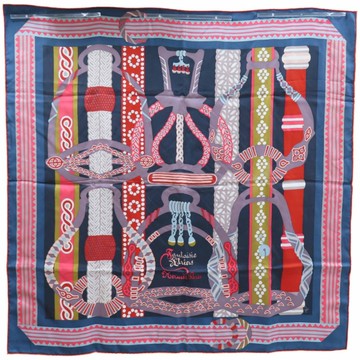 【二手名牌BRAND OFF】HERMES 愛馬仕 藍色 Fantaisie d Etriers 絲綢 絲巾 90x90