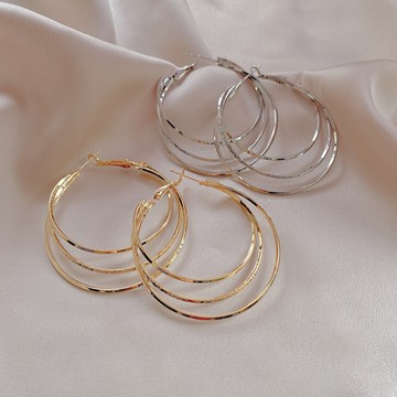 【ANGEL】流行閃耀金屬大耳圈多層耳環(2色可選)