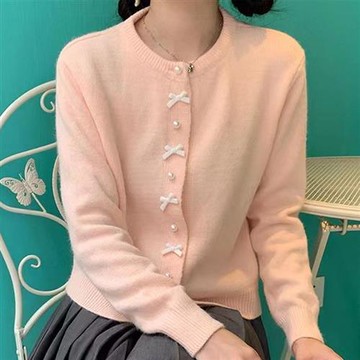 【米蘭精品】現貨+預購 法式針織外套寬鬆上衣針織衫毛衣大碼百搭女裝-韓系溫柔蝴蝶結甜美女外套4色74mx58