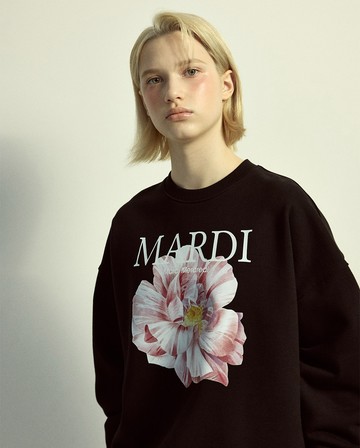 MARDI MERCREDI 印花大學TEE 黑色 玫瑰花 粉白花 純棉 SWEATSHIRT ROSES 01