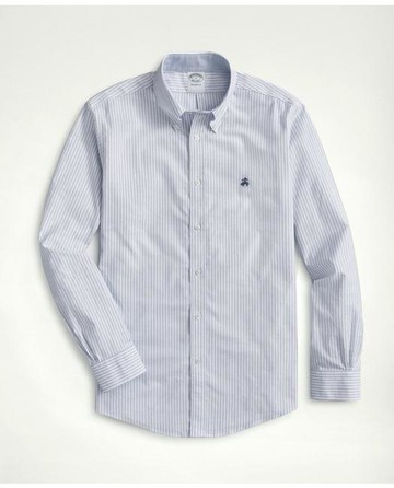Brooks Brothers Men's Stretch Non-Iron Oxford Button-Down Collar, Bengal Stripe Sport Shirt | Sodalite | Size XS