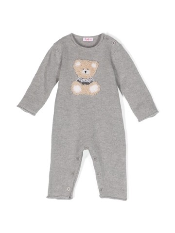 Il Gufo - bear-appliqué virgin wool romper - kids - Virgin Wool - 9 - Grey