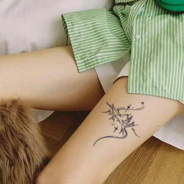 發2張【跨越星河燕子】真實感不反光刺青草本植物紋身貼紙搓洗不