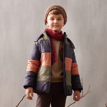 PIPPY潮酷拼接風衣布連帽保暖外套 綠 145公分