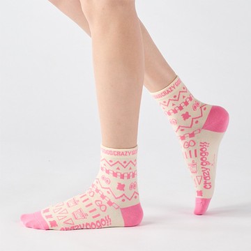 聯名Crazygogo_精靈的魔法手冊 中筒襪 - 粉(F)