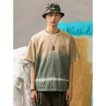 FISHING MEN夏季新款短袖扎染純棉T恤男情侶刺繡圓領日系潮牌男裝