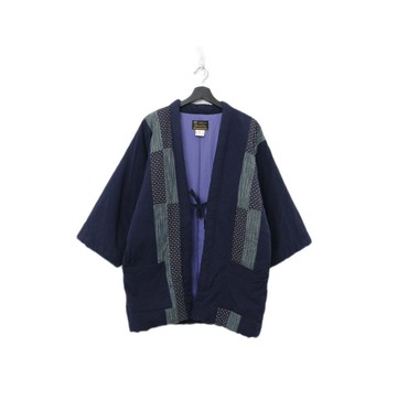 Back to Green-日本帶回袢天 深藍 格紋點點 pt-28/vintage