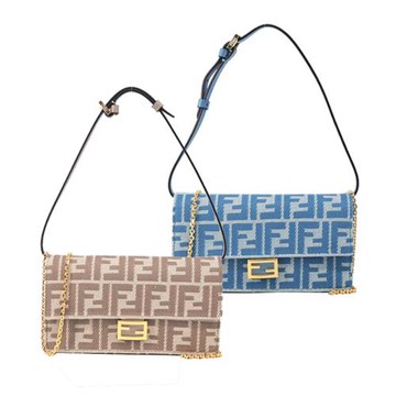 FENDI Baguette FF 刺繡牛仔布鏈帶WOC斜背包(任選)