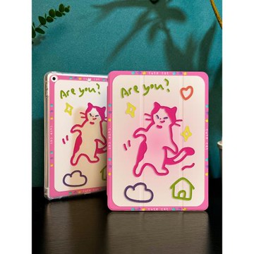 搞怪涂鴉貓咪適用于iPadAir5保護套2021新款mini6蘋果ipad9平板保護殼air2筆槽12.9寸2020防摔7第10九8代三折