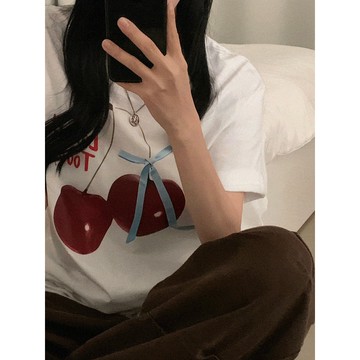 Codibook｜韓國 sugar powder 櫻桃印花短袖T恤［預購］短袖上衣 女裝