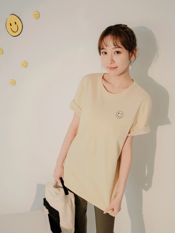 快乾棉微笑印花長版短袖上衣