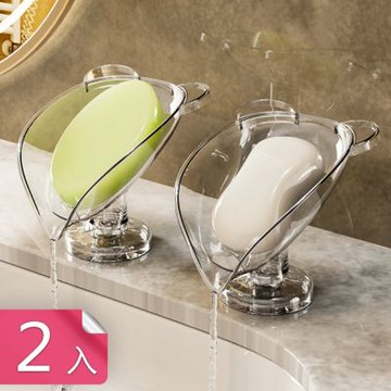 【荷生活】吸盤式傾斜瀝水小熊造型肥皂盒 檯面吸附不積水免釘瀝水香皂盒-2入組