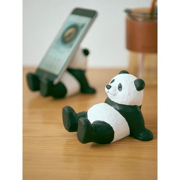 實木熊貓手機支架木雕桌面小擺件手工木質平板支撐架卡通可愛禮物