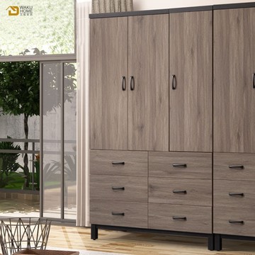 WAKUHOME 瓦酷家具 Brownie簡約灰橡木4尺六抽高衣櫥 寬120x深55x高201(公分)