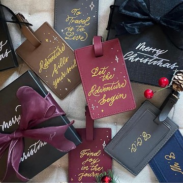 【客製】燙金純素皮革行李牌 | 句子名字訂製 | 多色