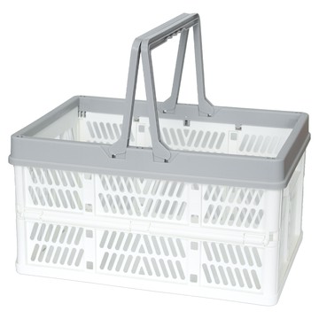 日本OKAZAKI 折疊式手提收納提籃/露營野餐籃/摺疊籃  白色  1個  L(44.5 x 31 x 25cm)