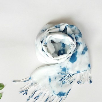 T.H.Ani 手染原創獨特花紋絲巾 藍染 絲巾 頭巾 圍巾 披肩 文創